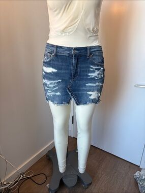 American Eagle Outfitters Distressed Blue Denim Mini Skirt